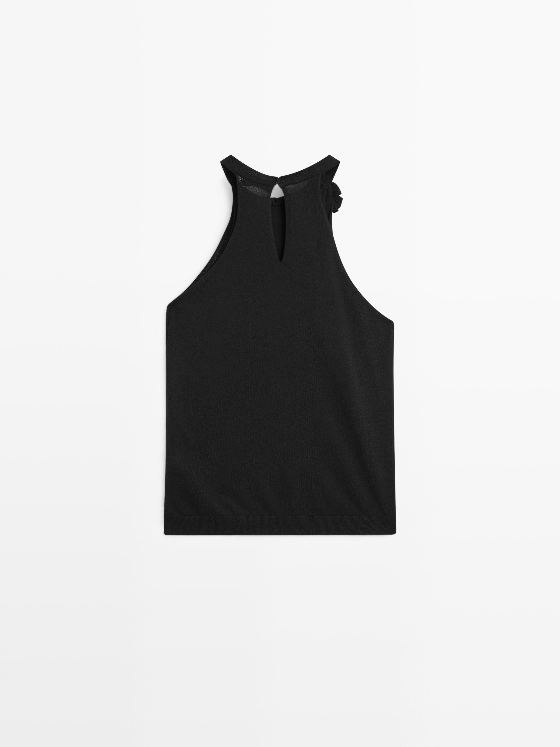 Top en maille de coton avec fleur